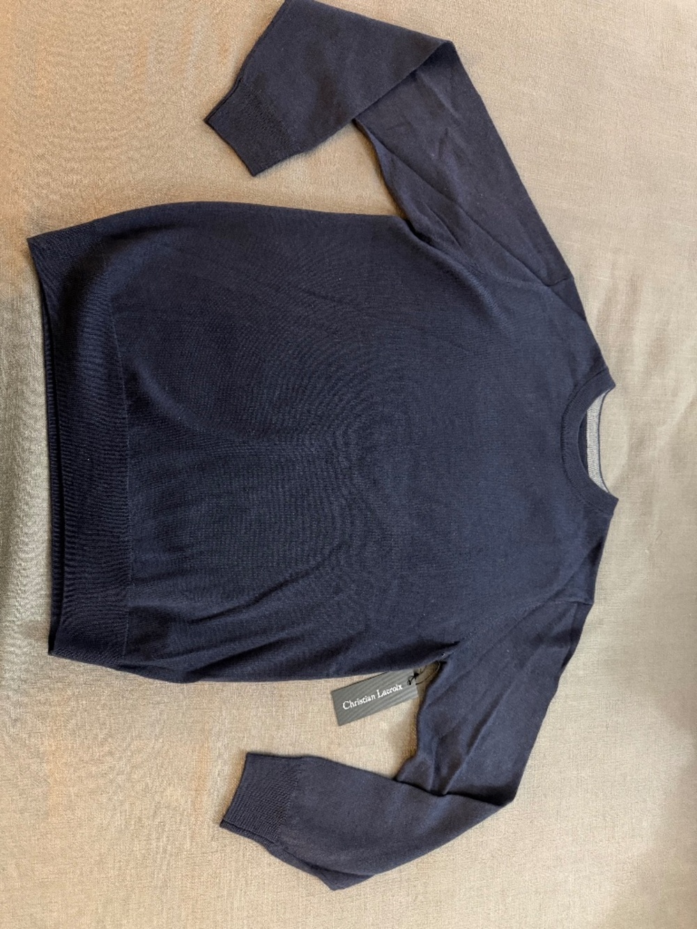 Christian Lacroix Men’s 100% Extra Fine Merino Wool Crewneck Sweater Medium Navy